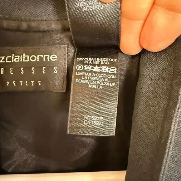 Vintage Liz Claiborne Wrap Dress Mandarin Collar 10 Petite Black Belted GUC - Picture 8 of 10